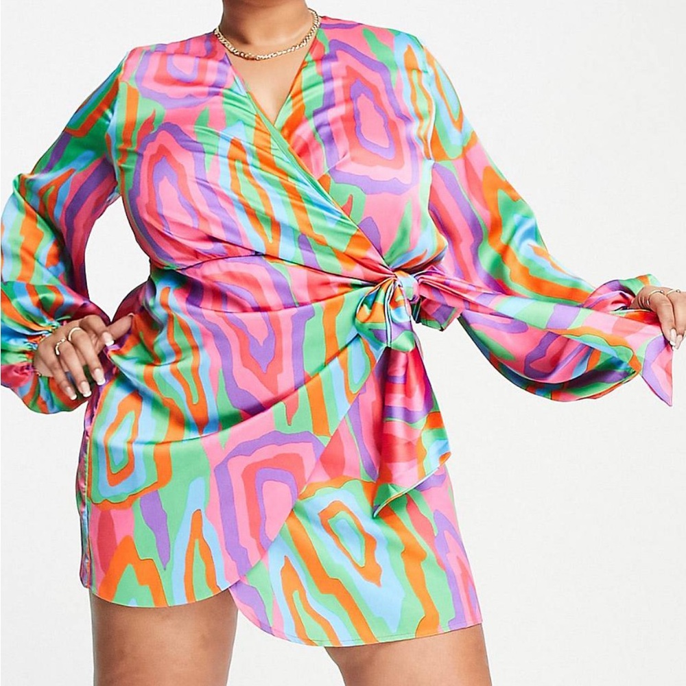NEVER FULL DRESSED (ASOS) ABSTRACT MINI DRESS SIZE XL WOMEN - LOOSE FLOWY FIT